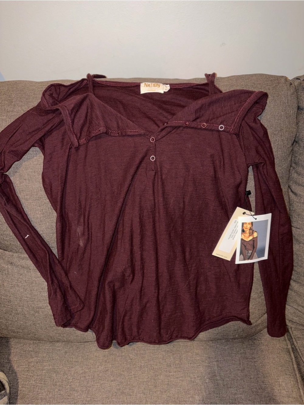 Nation LTD Long Sleeve Henley Top - Wine